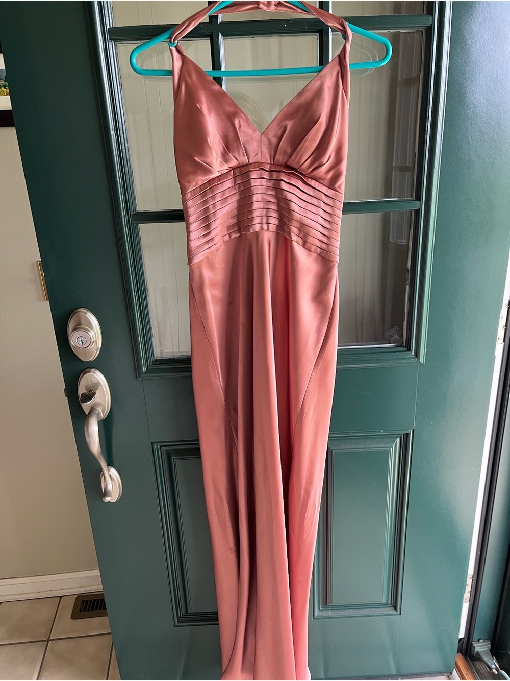 Dusky Rose Satin Evening Gown